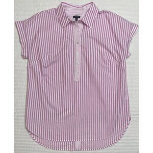 Talbots Pink And White Stripe Button Down Cap Short Sleeve Shirt M
